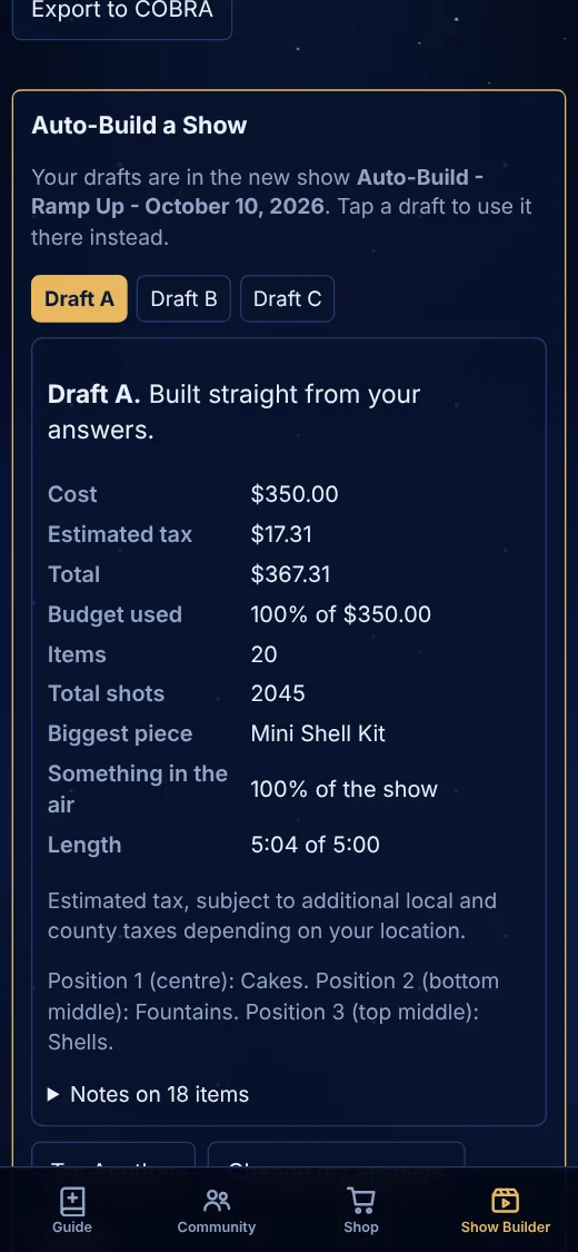Know what the show costs